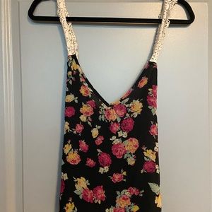 Black Sheer Floral Tank top with Lace Straps. Floral